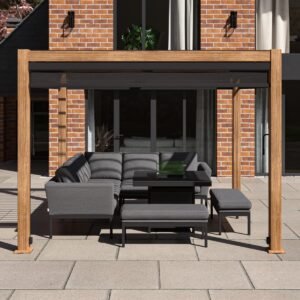Como 3m x 3m Pergola – 4 Grey Drop Sides – Wood Effect Frame